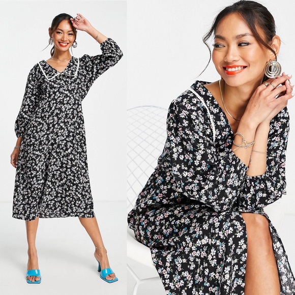 Trendyol Floral Midi Dress with Contrast Collar - Picture 2 of 3